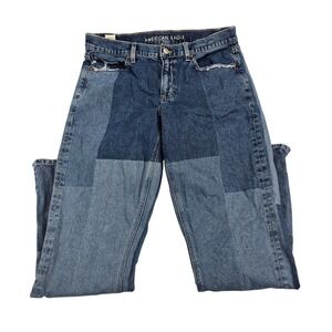 American Eagle 90s Bootcut Patchwork Jeans Women‎ Size 10 Medium Blue Distressed